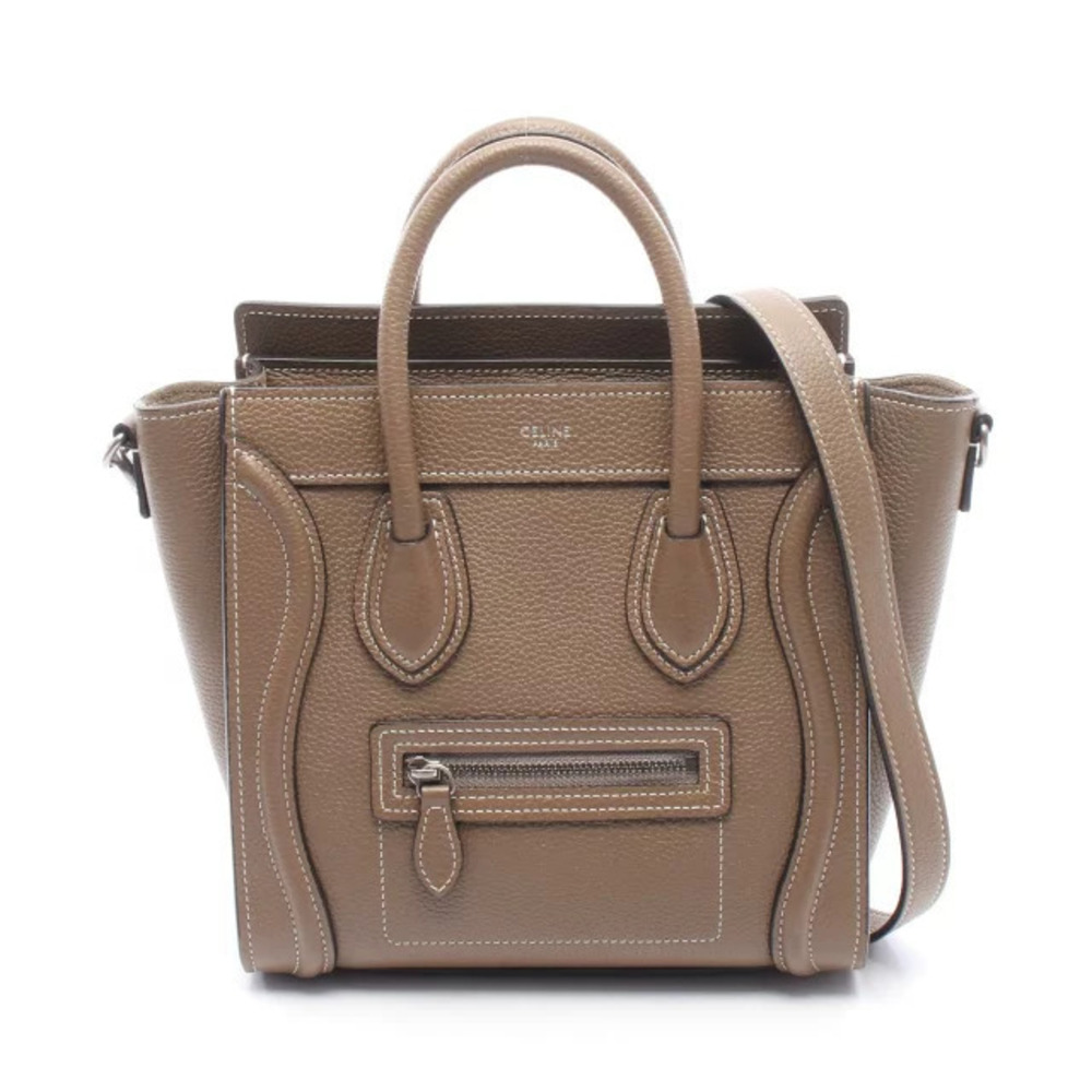 Celine Luggage Tote Shopper Handbag Leather Beige Cream
